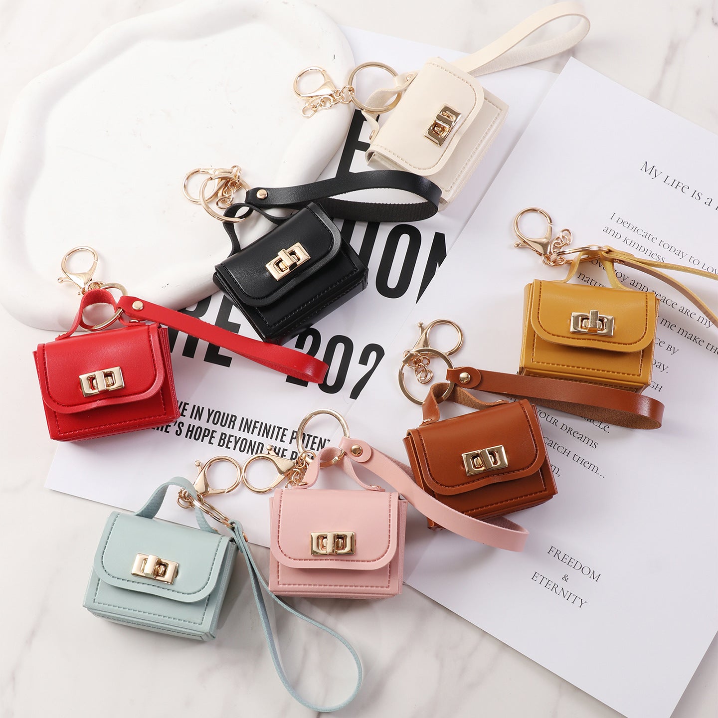 Multicolor Red Bag Charm Key Chain In PU Leather For Stylish Bag Accessories
