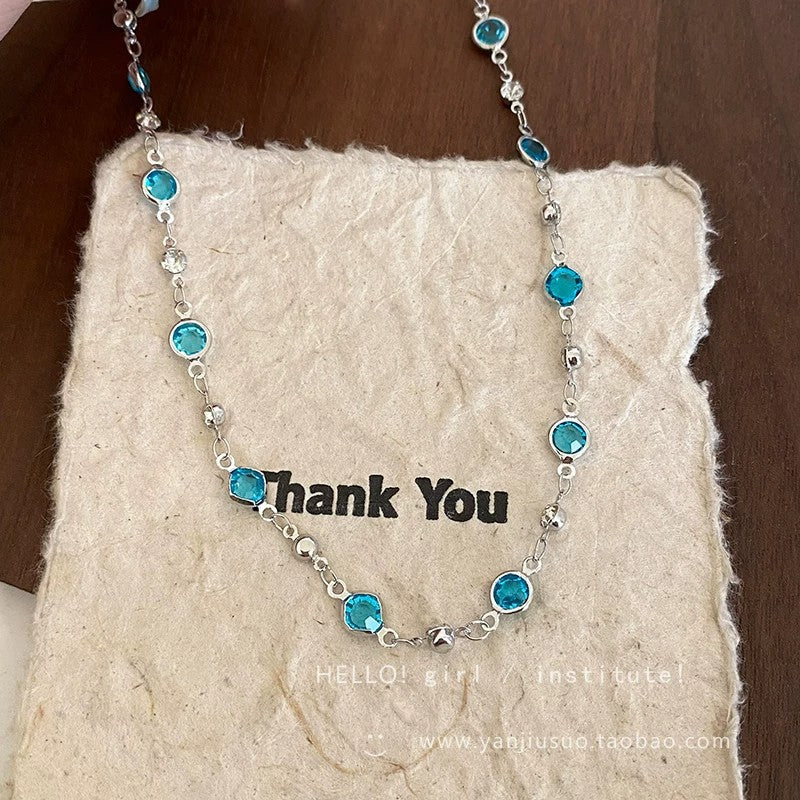 Blue Butterfly Double Layer Necklace For Women With Copper Chain And Pendant, Electroplated Finish