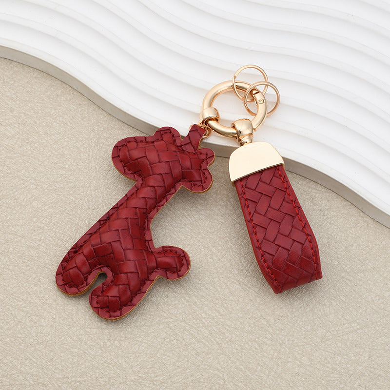 Giraffe Key Chain In Apricot Featuring Durable PU Leather Material