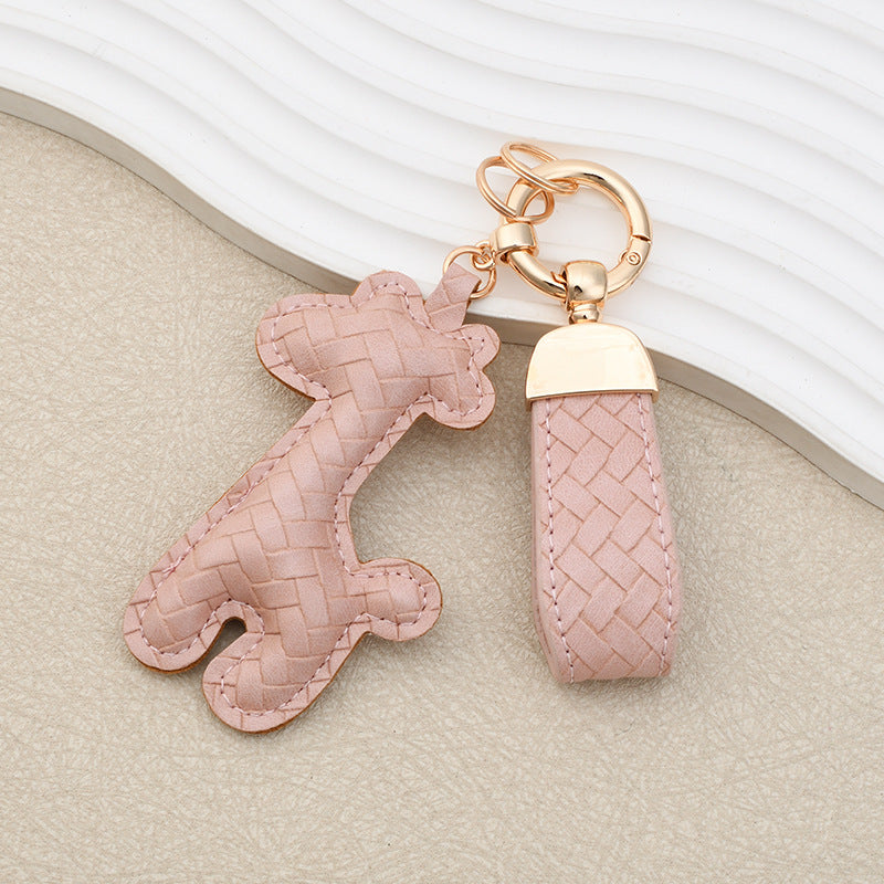Giraffe Key Chain In Apricot Featuring Durable PU Leather Material