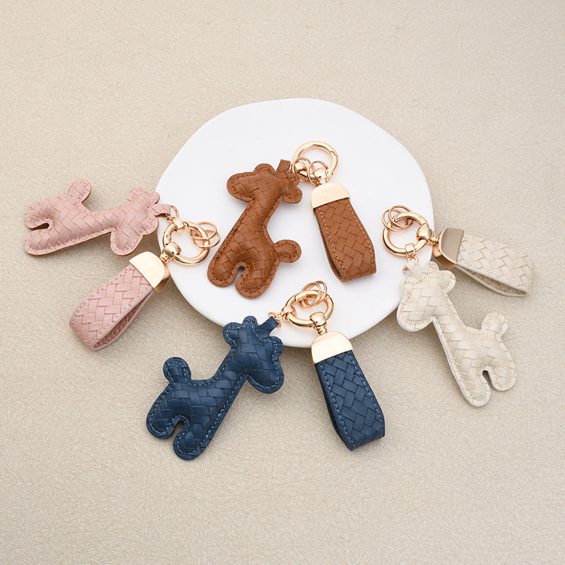 Giraffe Key Chain In Apricot Featuring Durable PU Leather Material