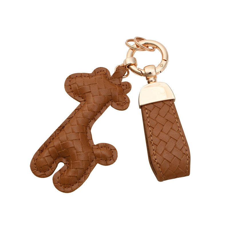 Giraffe Key Chain In Apricot Featuring Durable PU Leather Material
