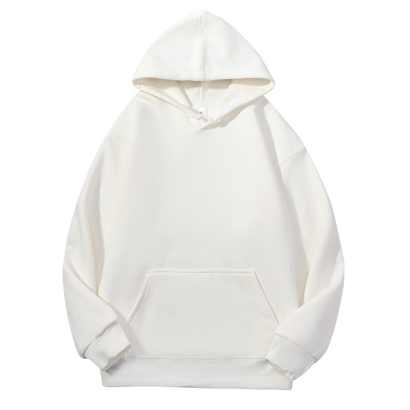 Men's Solid Color White Fleece Hoodie With Long Sleeve
