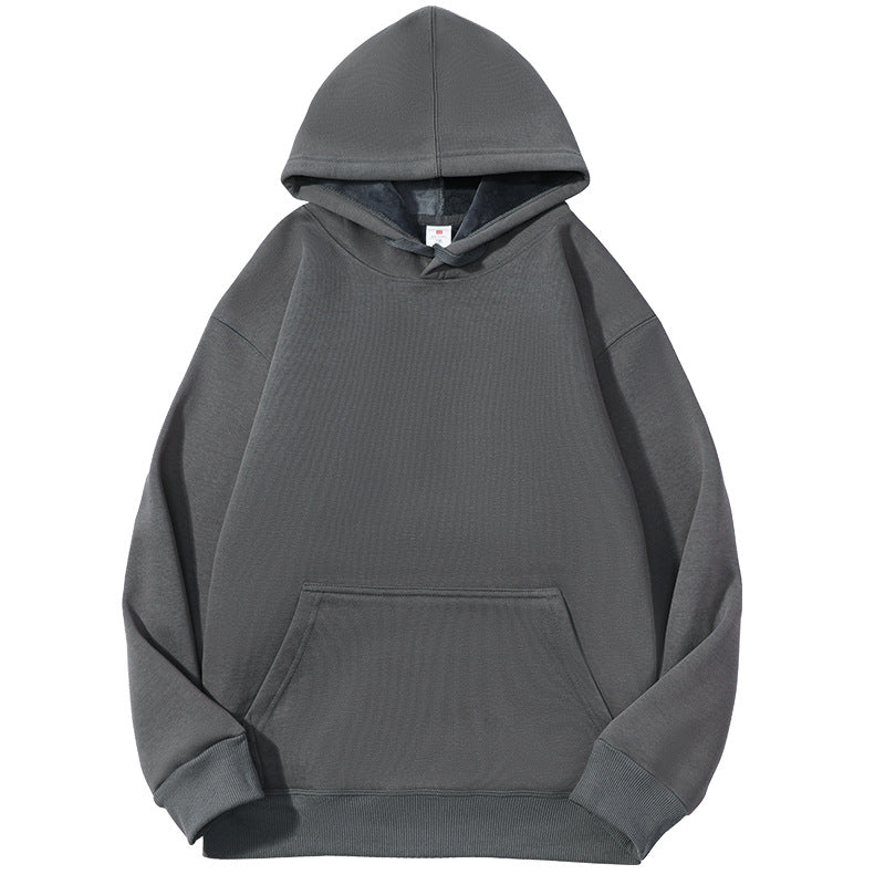 Men's Solid Color White Fleece Hoodie With Long Sleeve