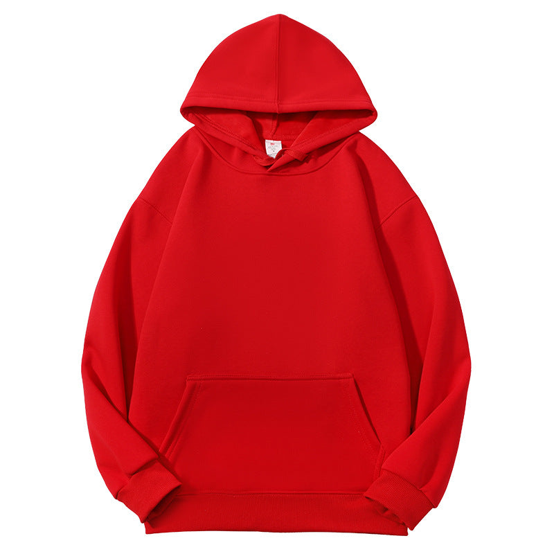 Men's Solid Color White Fleece Hoodie With Long Sleeve