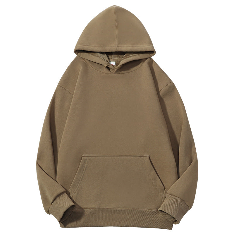 Men's Solid Color White Fleece Hoodie With Long Sleeve