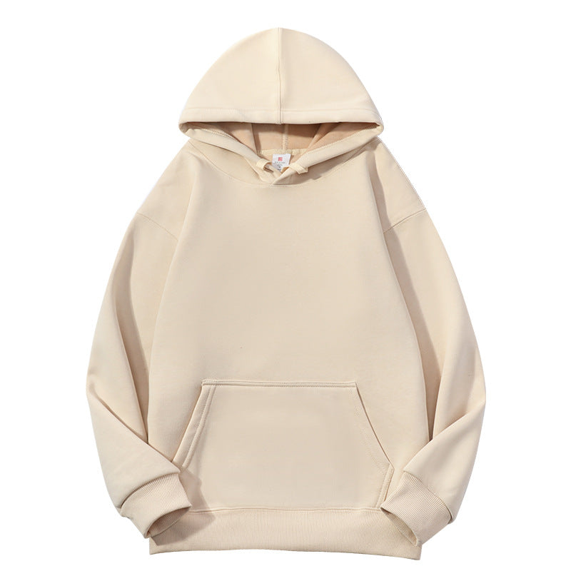 Men's Solid Color White Fleece Hoodie With Long Sleeve