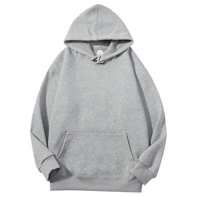 Men's Solid Color White Fleece Hoodie With Long Sleeve