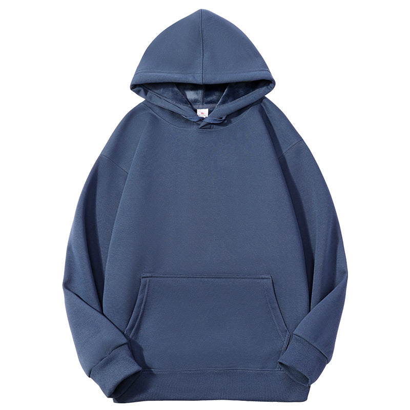 Men's Solid Color White Fleece Hoodie With Long Sleeve