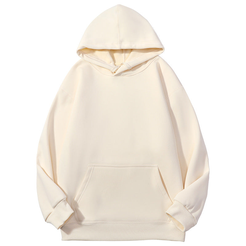 Men's Solid Color White Fleece Hoodie With Long Sleeve