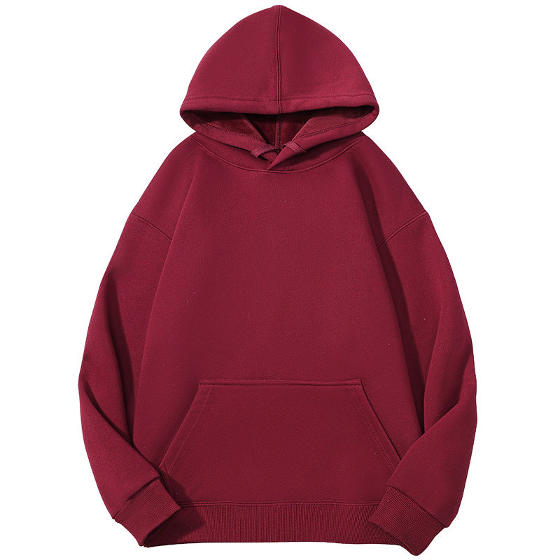 Men's Solid Color White Fleece Hoodie With Long Sleeve