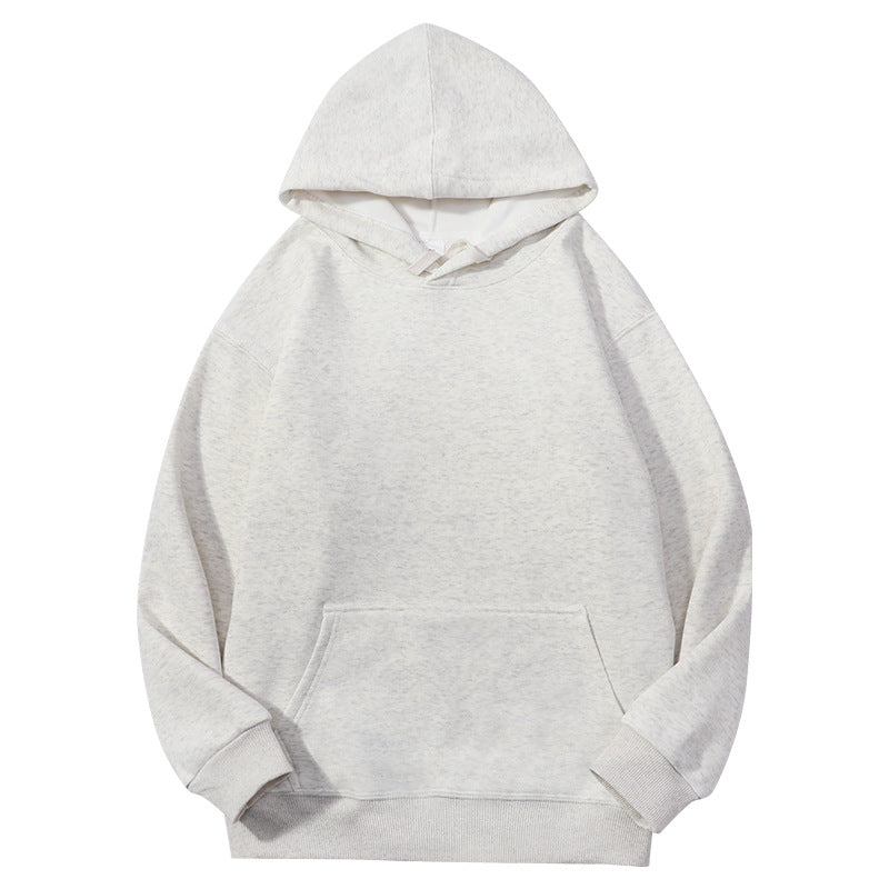 Men's Solid Color White Fleece Hoodie With Long Sleeve