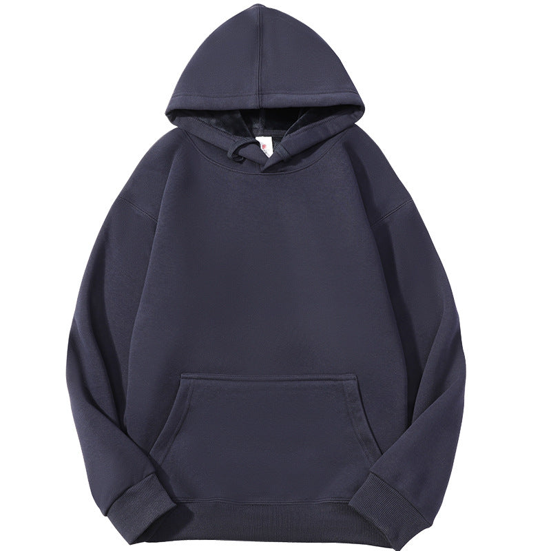 Men's Solid Color White Fleece Hoodie With Long Sleeve
