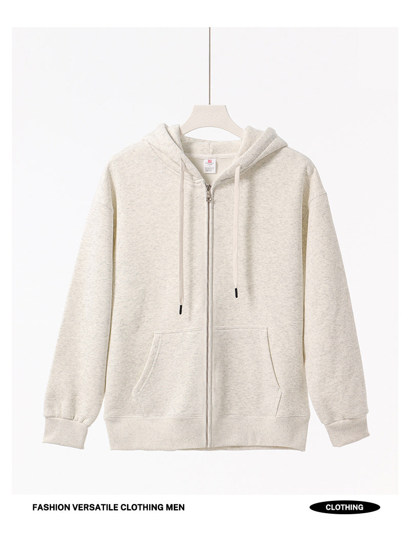 Men's Solid Color White Fleece Hoodie With Long Sleeve
