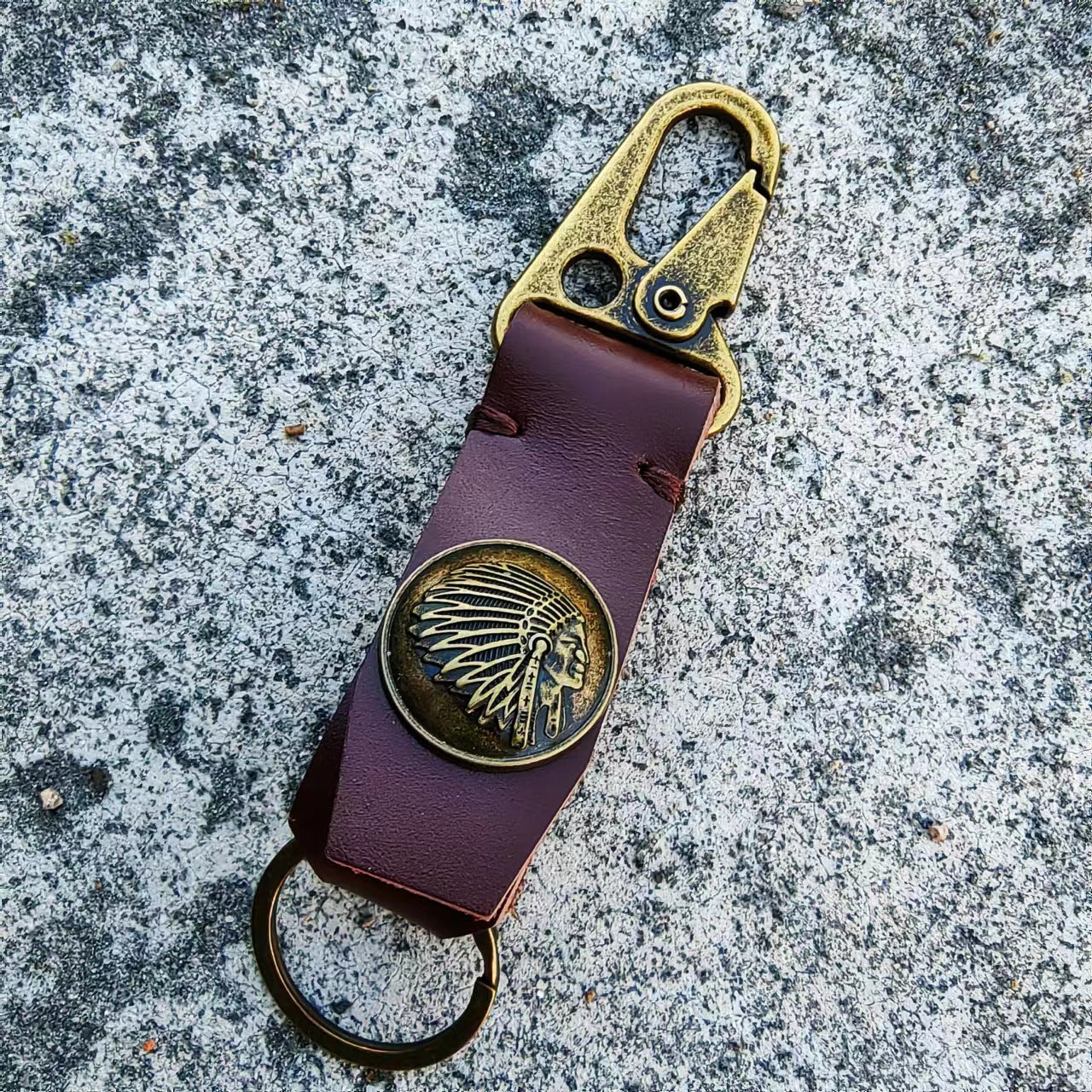Handmade Brown Totem Key Chain In Genuine Leather Featuring Retro Style