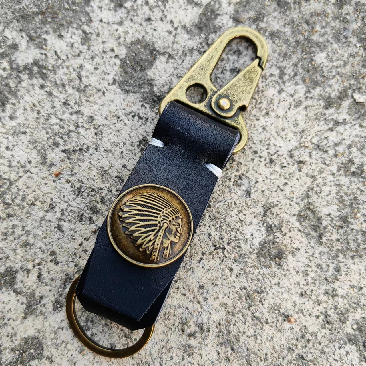 Handmade Brown Totem Key Chain In Genuine Leather Featuring Retro Style
