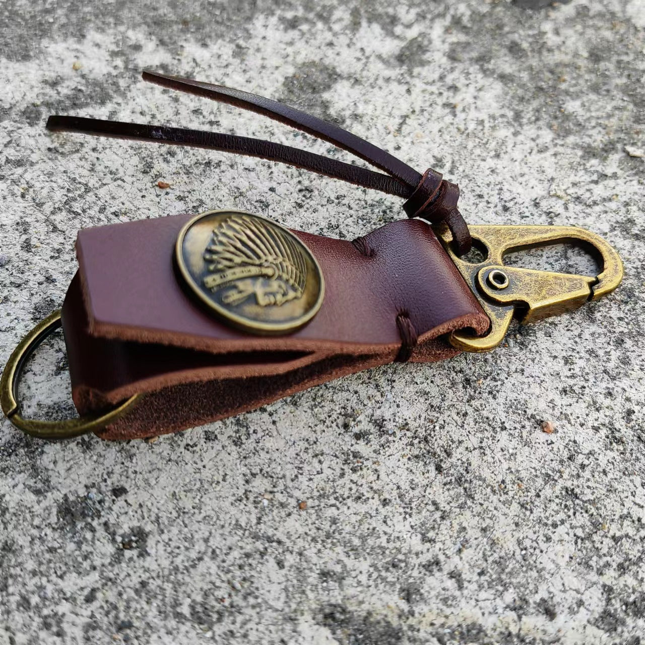 Handmade Brown Totem Key Chain In Genuine Leather Featuring Retro Style