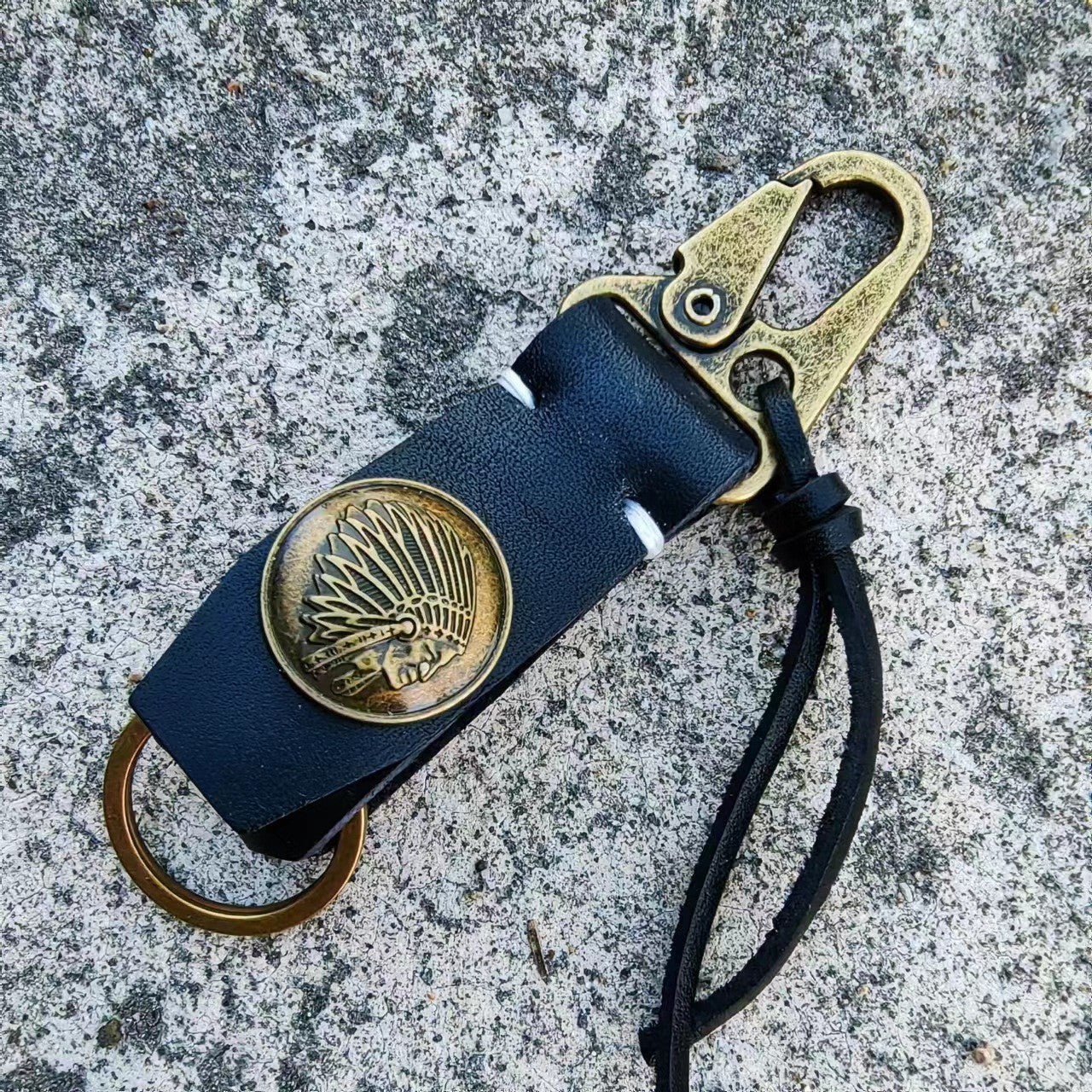 Handmade Brown Totem Key Chain In Genuine Leather Featuring Retro Style