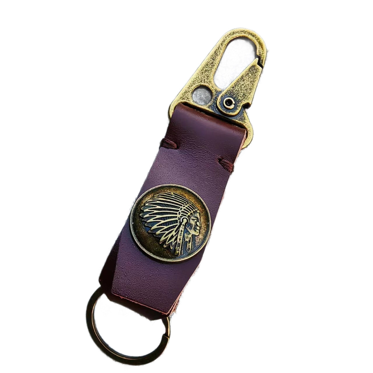 Handmade Brown Totem Key Chain In Genuine Leather Featuring Retro Style