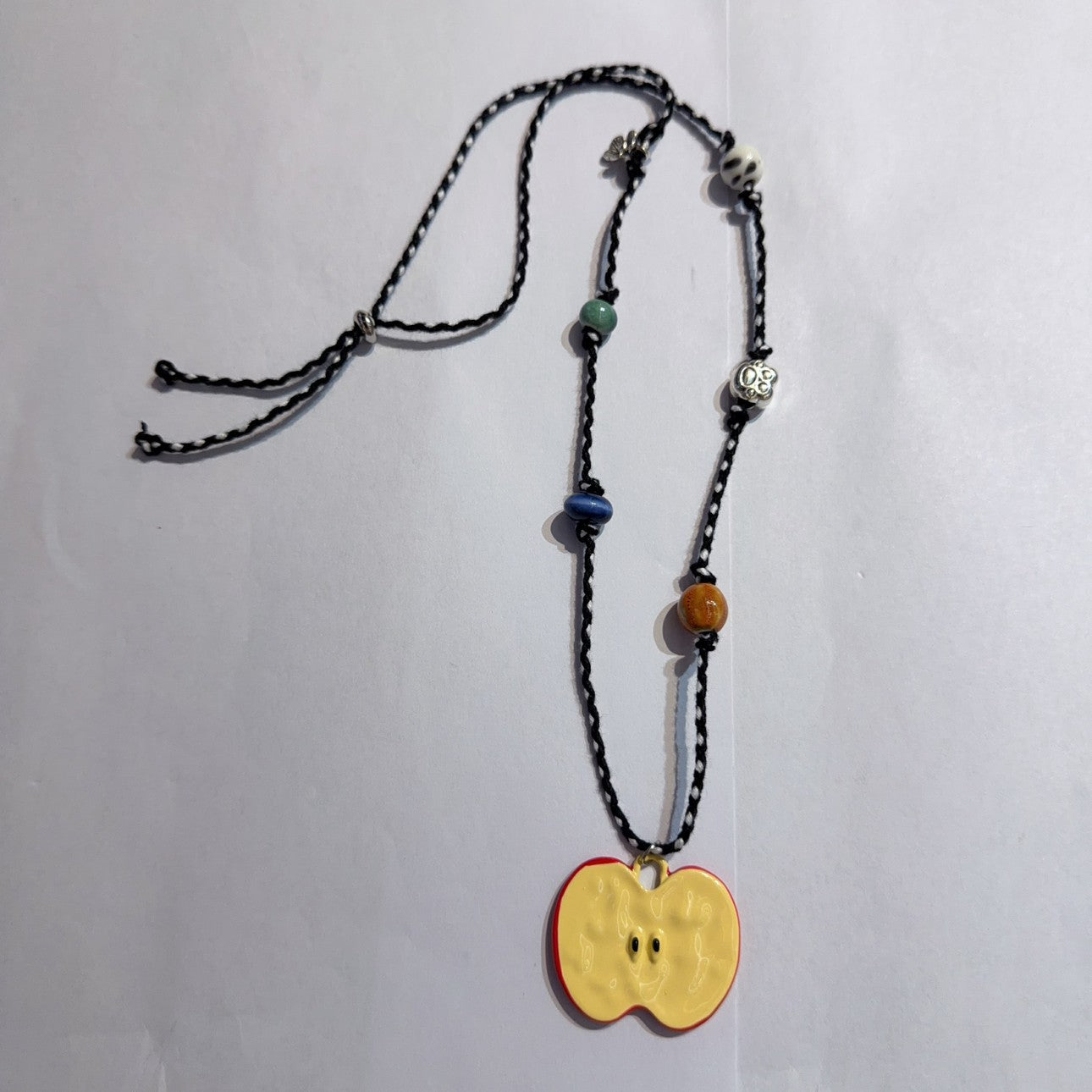Apple Cartoon Style Sweater Chain Necklace For Women In Silver With Titanium Steel And Alloy Pendant Featuring Artificial Pearl Inlay