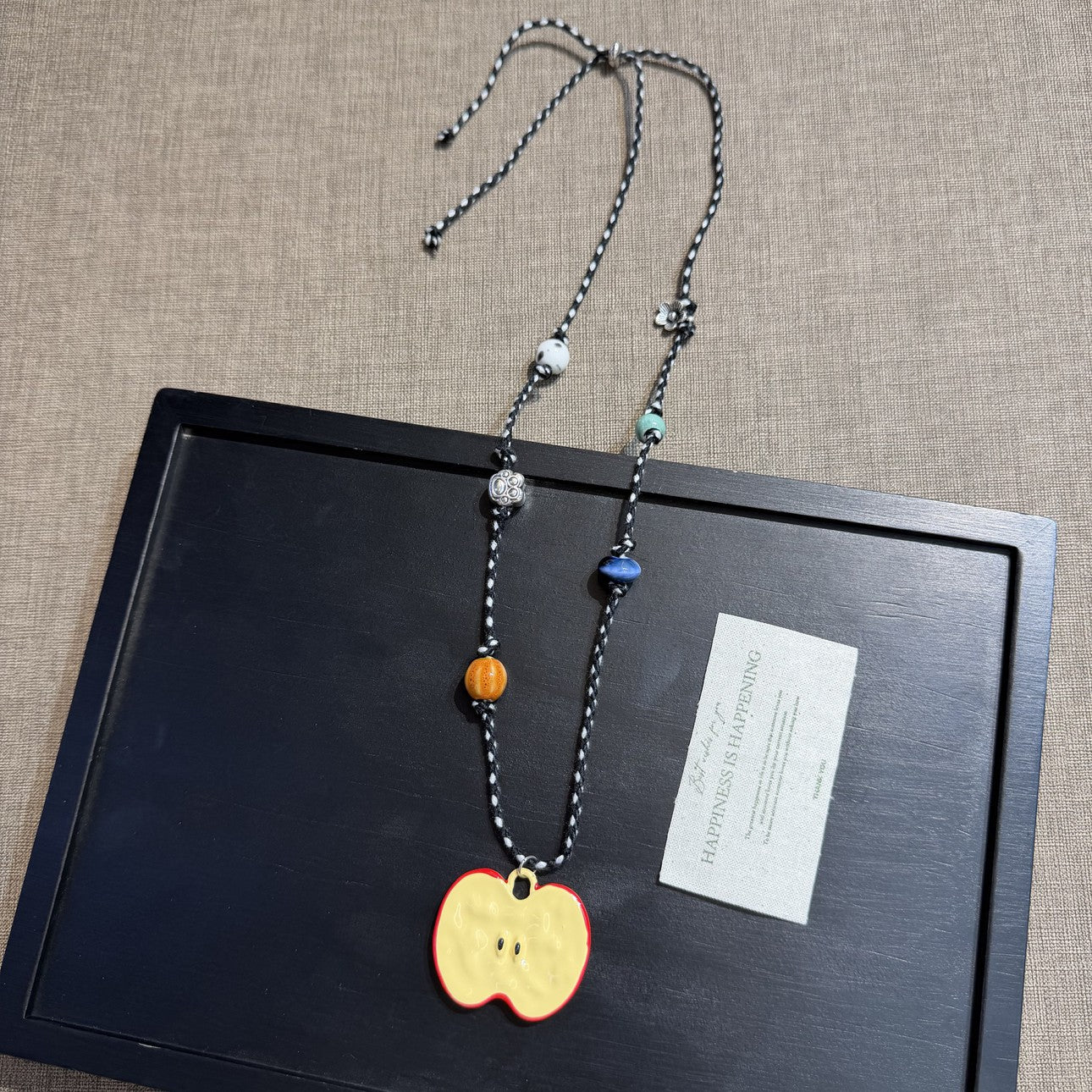 Apple Cartoon Style Sweater Chain Necklace For Women In Silver With Titanium Steel And Alloy Pendant Featuring Artificial Pearl Inlay