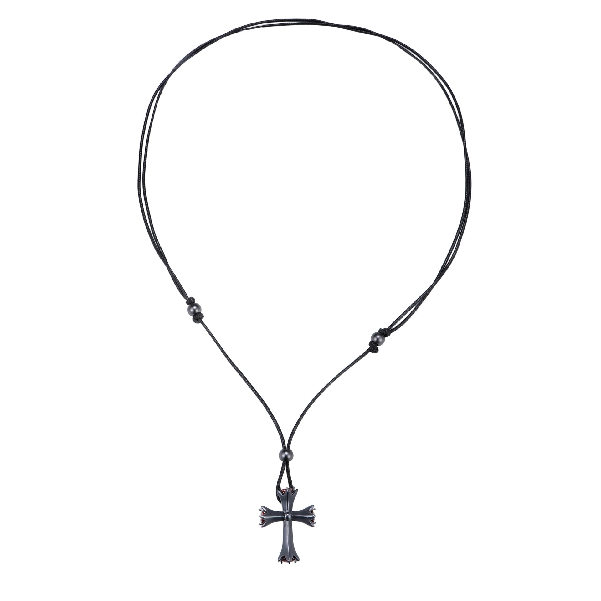 Cross Braid Sweater Chain Necklace In Dyed Black Alloy With Twisted Rope Chain, Designed For Women
