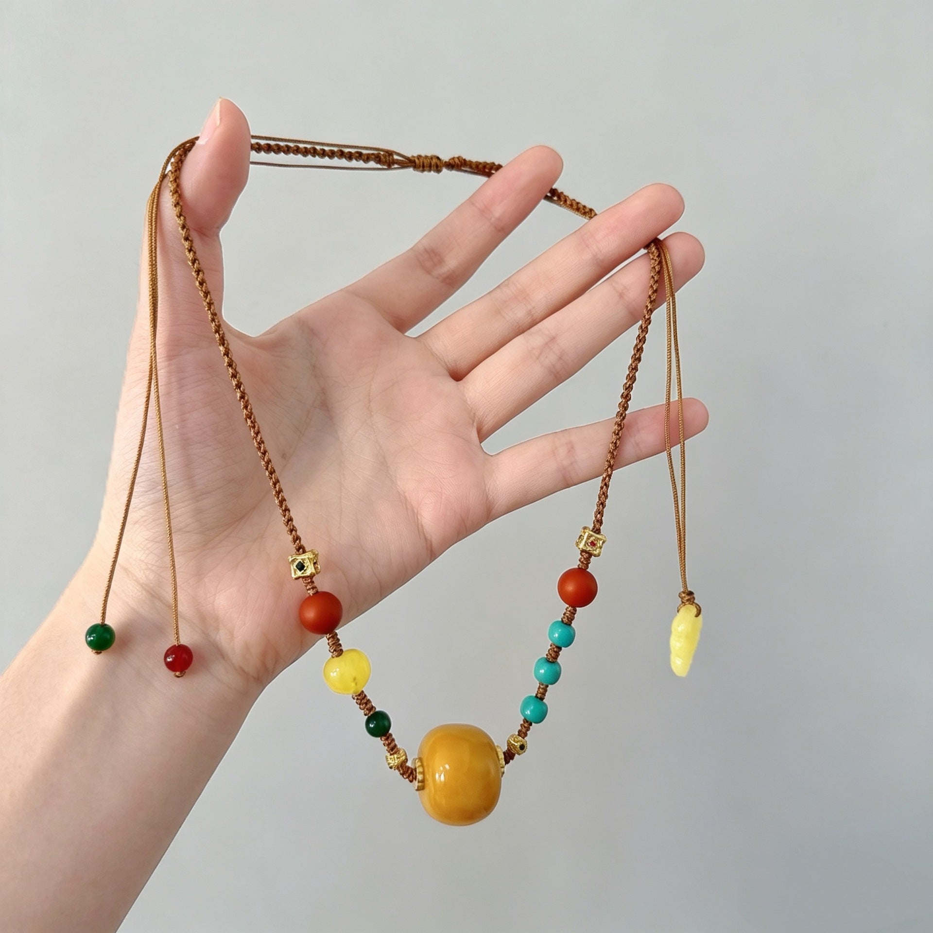 Ethnic Style Pendant Necklace With Beading Craft And Rope Beaded Chain, Unisex Colour Beading Material