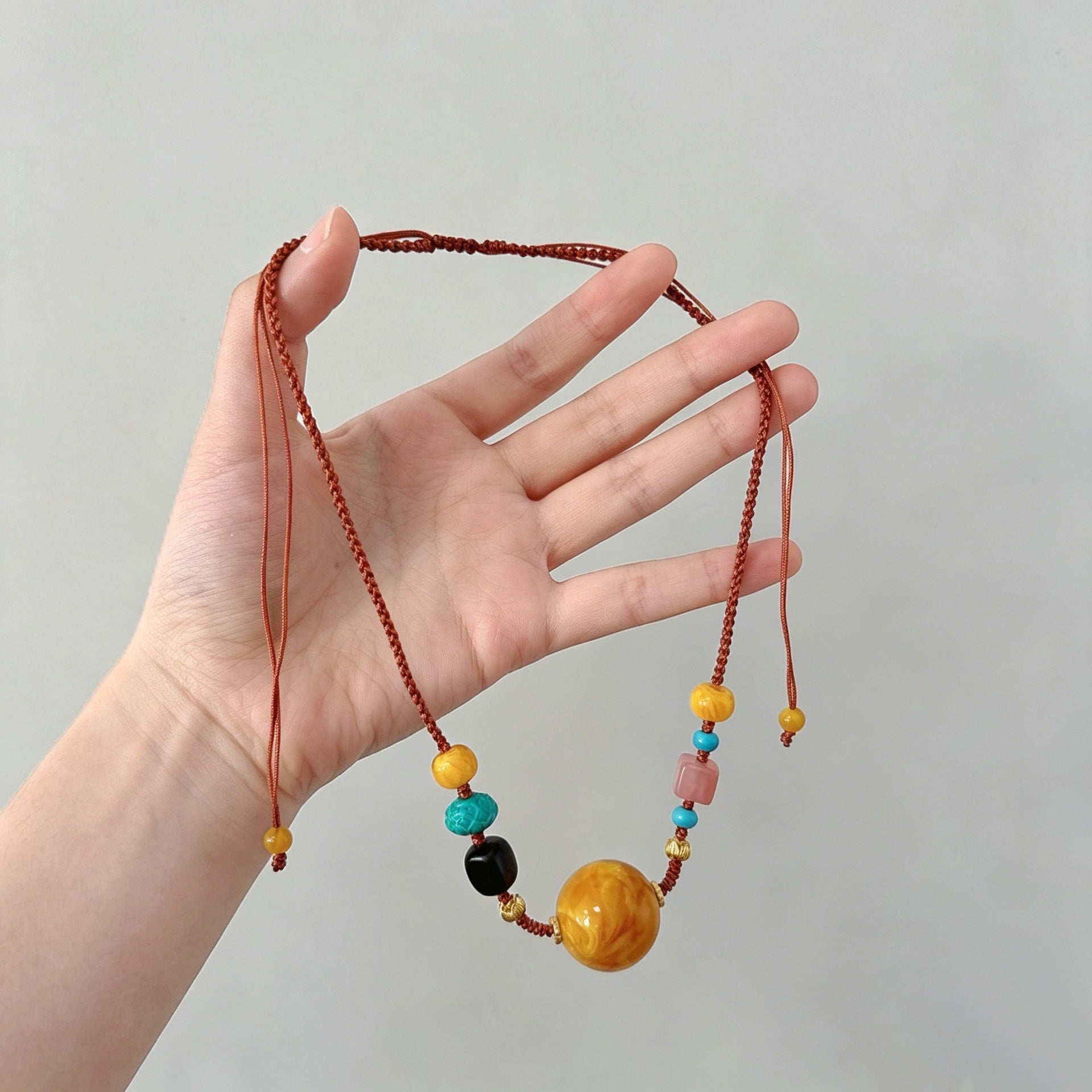 Ethnic Style Pendant Necklace With Beading Craft And Rope Beaded Chain, Unisex Colour Beading Material