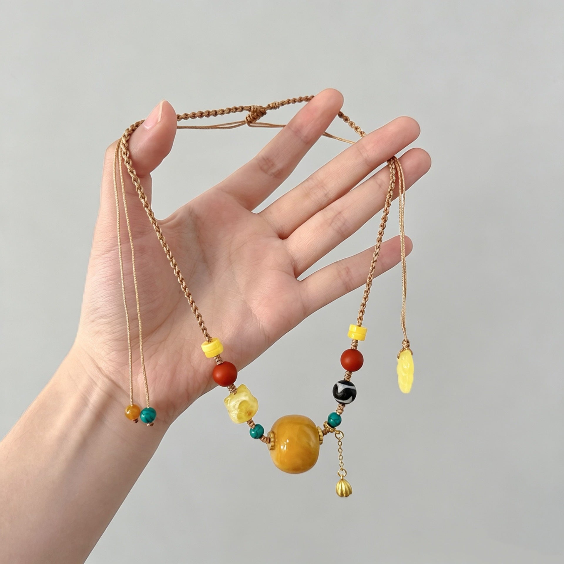 Ethnic Style Pendant Necklace With Beading Craft And Rope Beaded Chain, Unisex Colour Beading Material