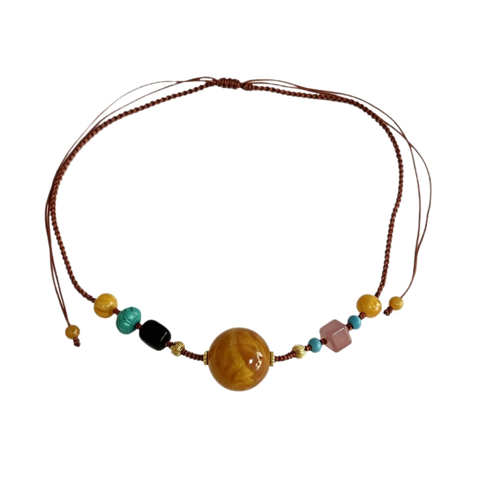 Ethnic Style Pendant Necklace With Beading Craft And Rope Beaded Chain, Unisex Colour Beading Material