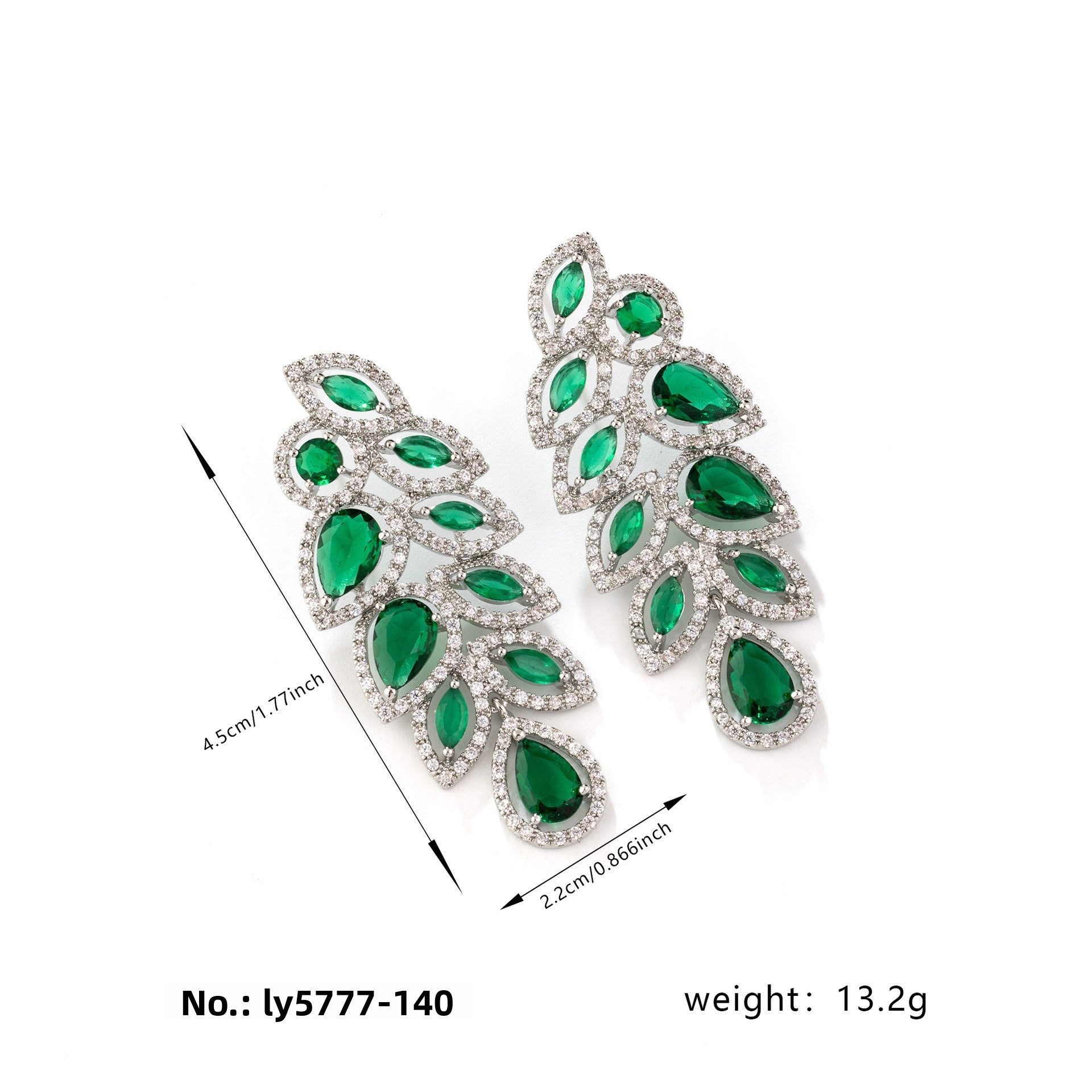 Leaf Drop Earrings For Women In Simple Style With Copper Ear Pins And Zircon Inlay