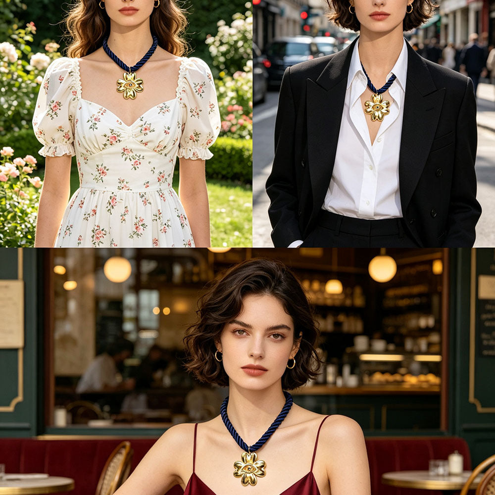Flowers Braid Pendant Necklace For Women In 304 Stainless Steel With Real Gold Plated Twisted Rope Chain