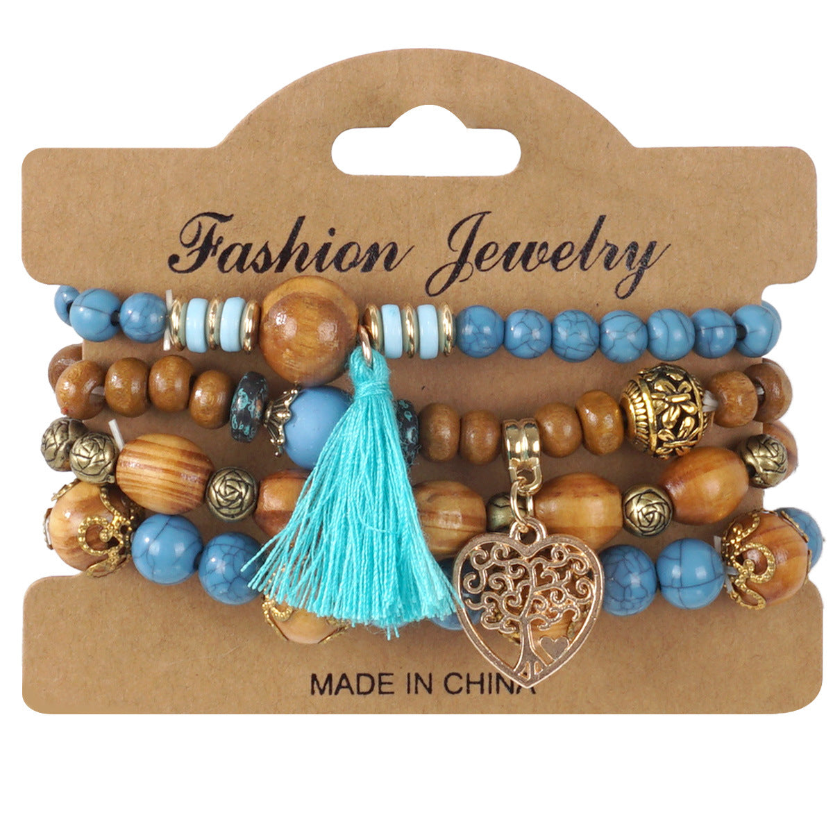 Bohemian Heart Shape Wooden Beads Bracelet In White, Unisex Beaded Jewelry Accessory