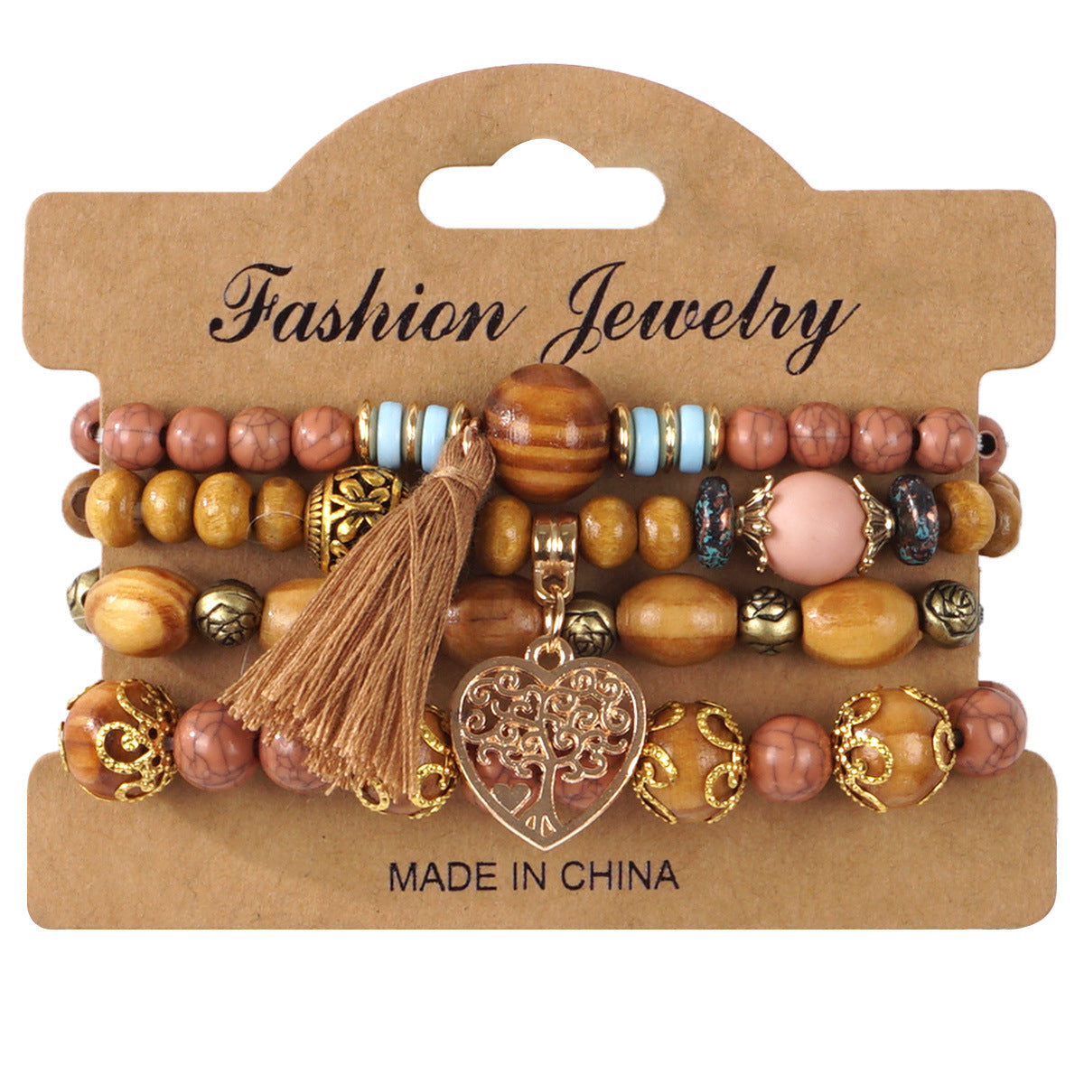 Bohemian Heart Shape Wooden Beads Bracelet In White, Unisex Beaded Jewelry Accessory