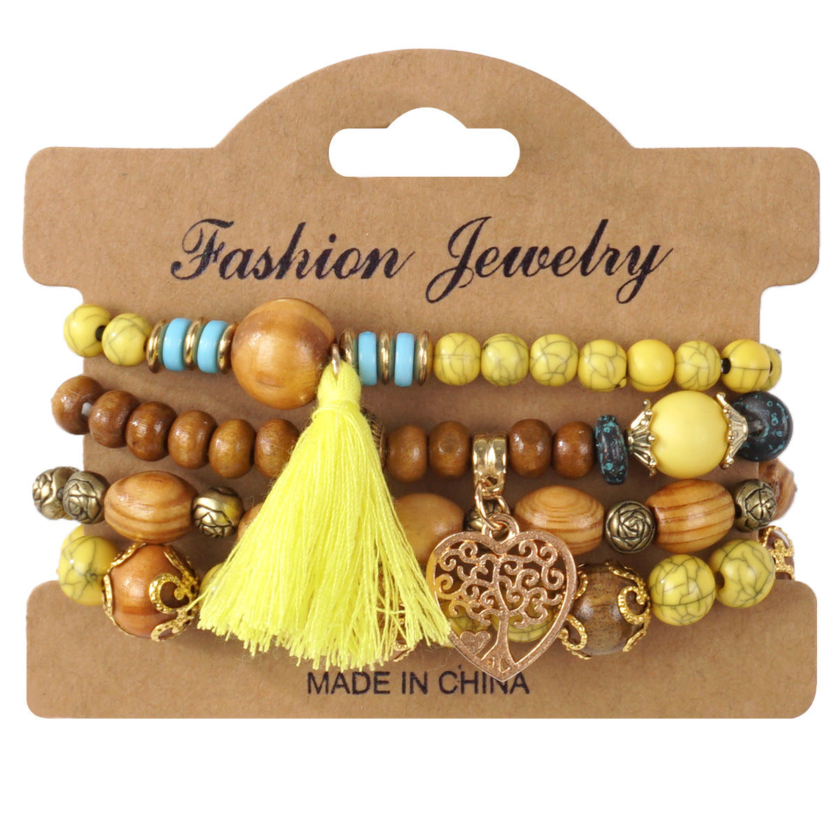 Bohemian Heart Shape Wooden Beads Bracelet In White, Unisex Beaded Jewelry Accessory