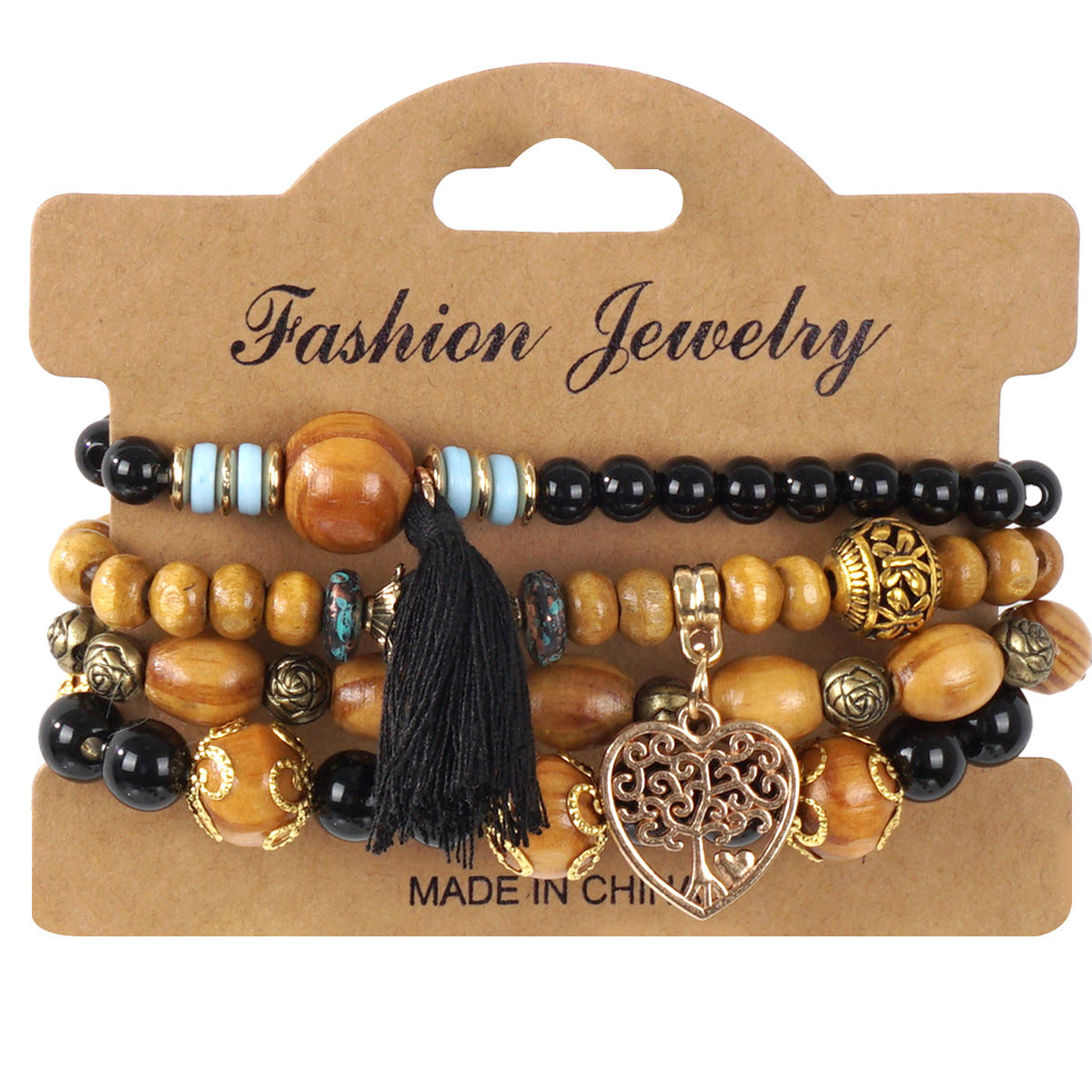 Bohemian Heart Shape Wooden Beads Bracelet In White, Unisex Beaded Jewelry Accessory