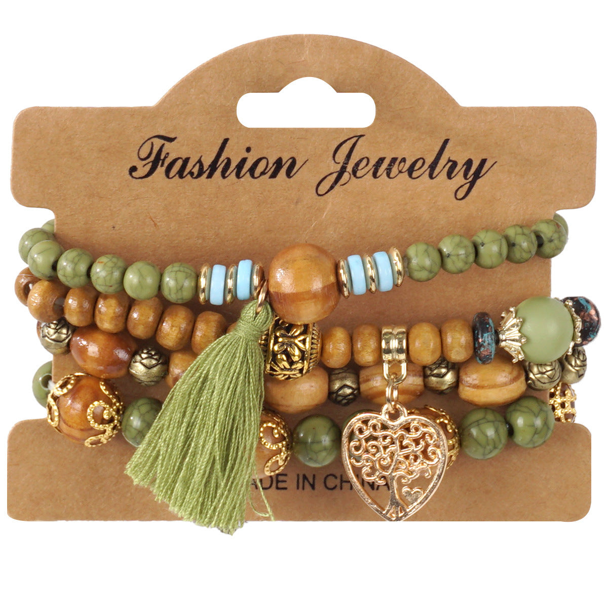 Bohemian Heart Shape Wooden Beads Bracelet In White, Unisex Beaded Jewelry Accessory