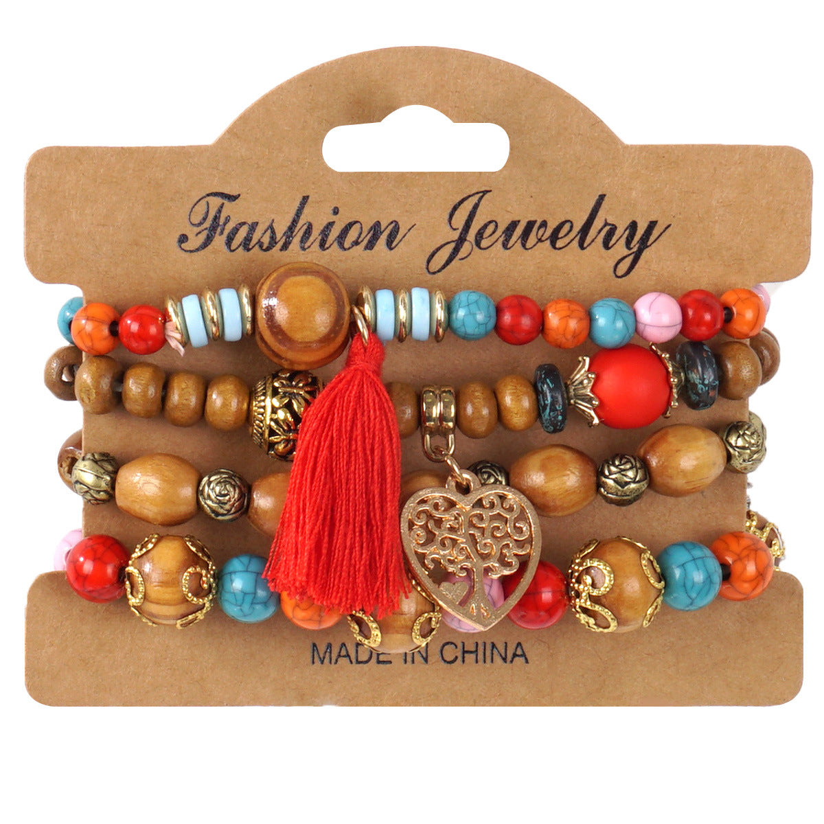 Bohemian Heart Shape Wooden Beads Bracelet In White, Unisex Beaded Jewelry Accessory