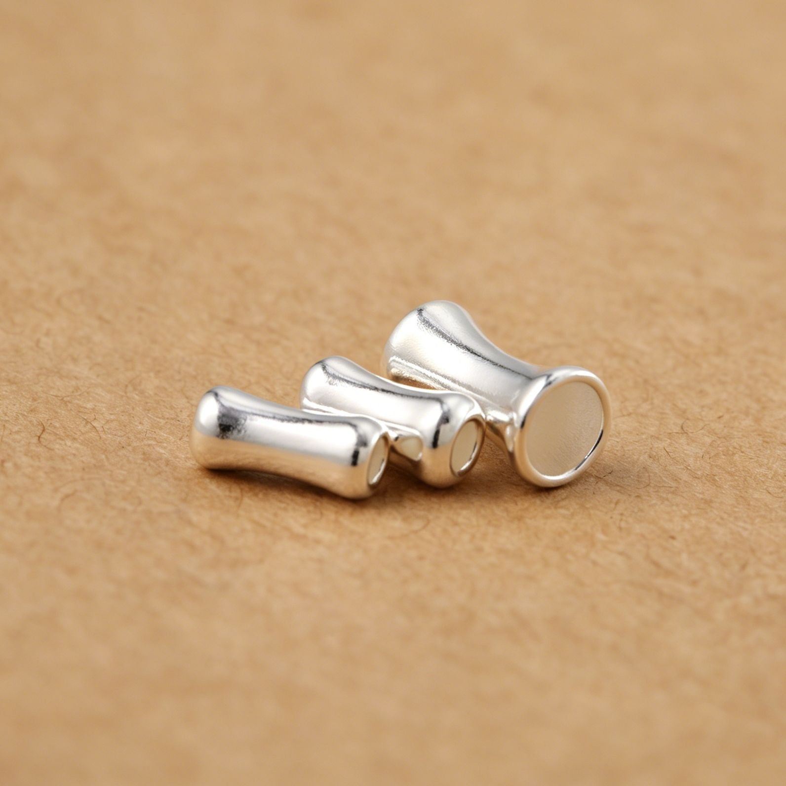 Handmade S999 Silver Bamboo Beads With 3mm Diameter In Silver For Jewelry Accessories Featuring Chinoiserie Style
