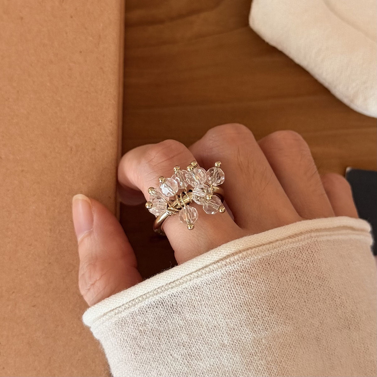 Fireworks Open Rings For Women In New Style, Electroplated Copper With Crystal Inlay