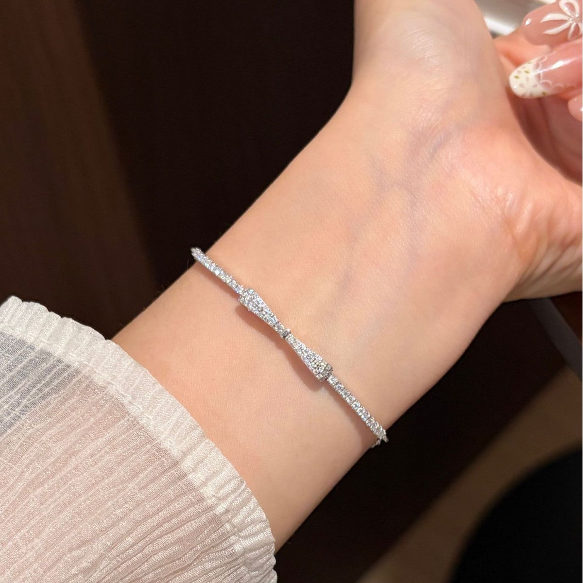 Bow Tie Bracelet In 925 Sterling Silver With Moissanite Inlay, New Style For Women