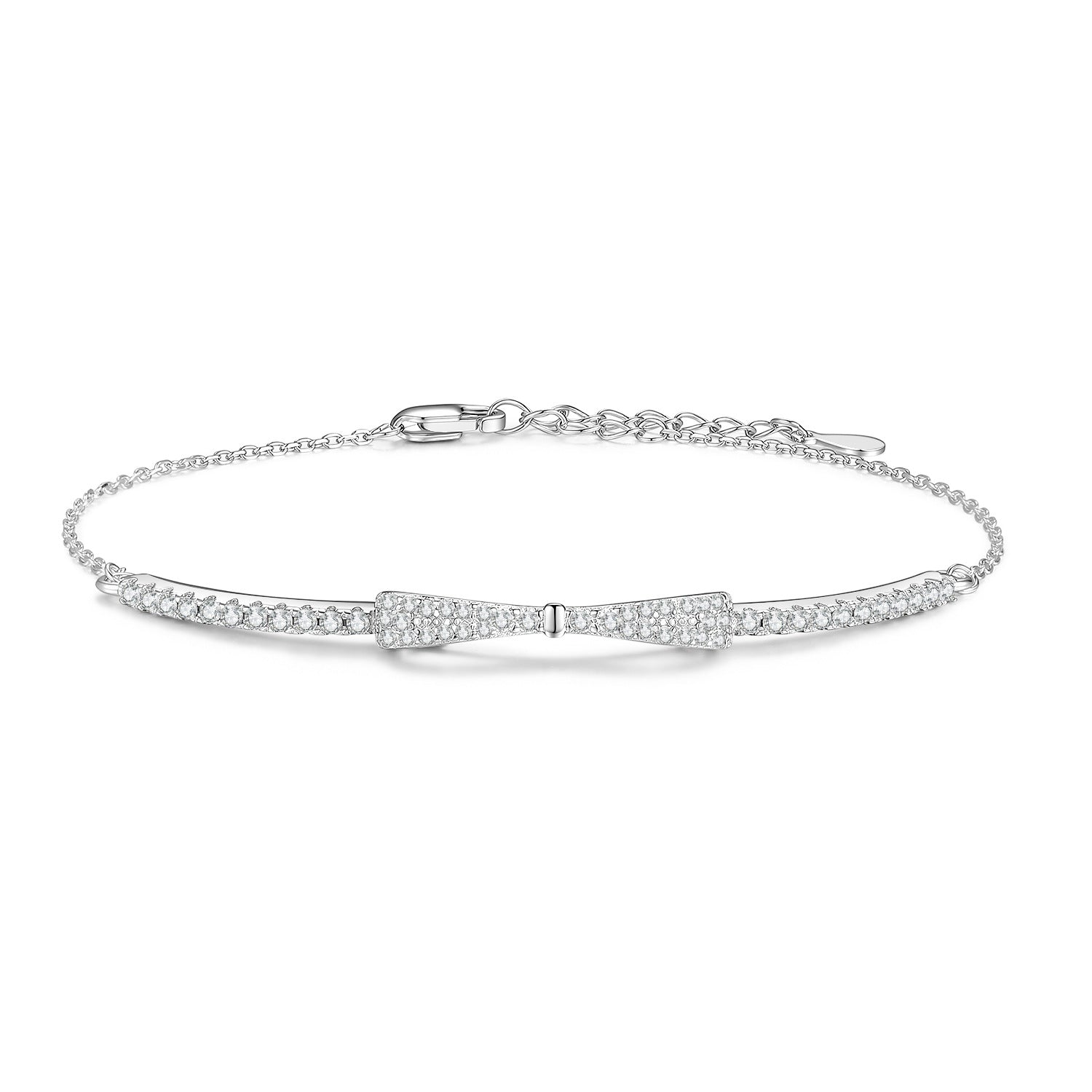 Bow Tie Bracelet In 925 Sterling Silver With Moissanite Inlay, New Style For Women