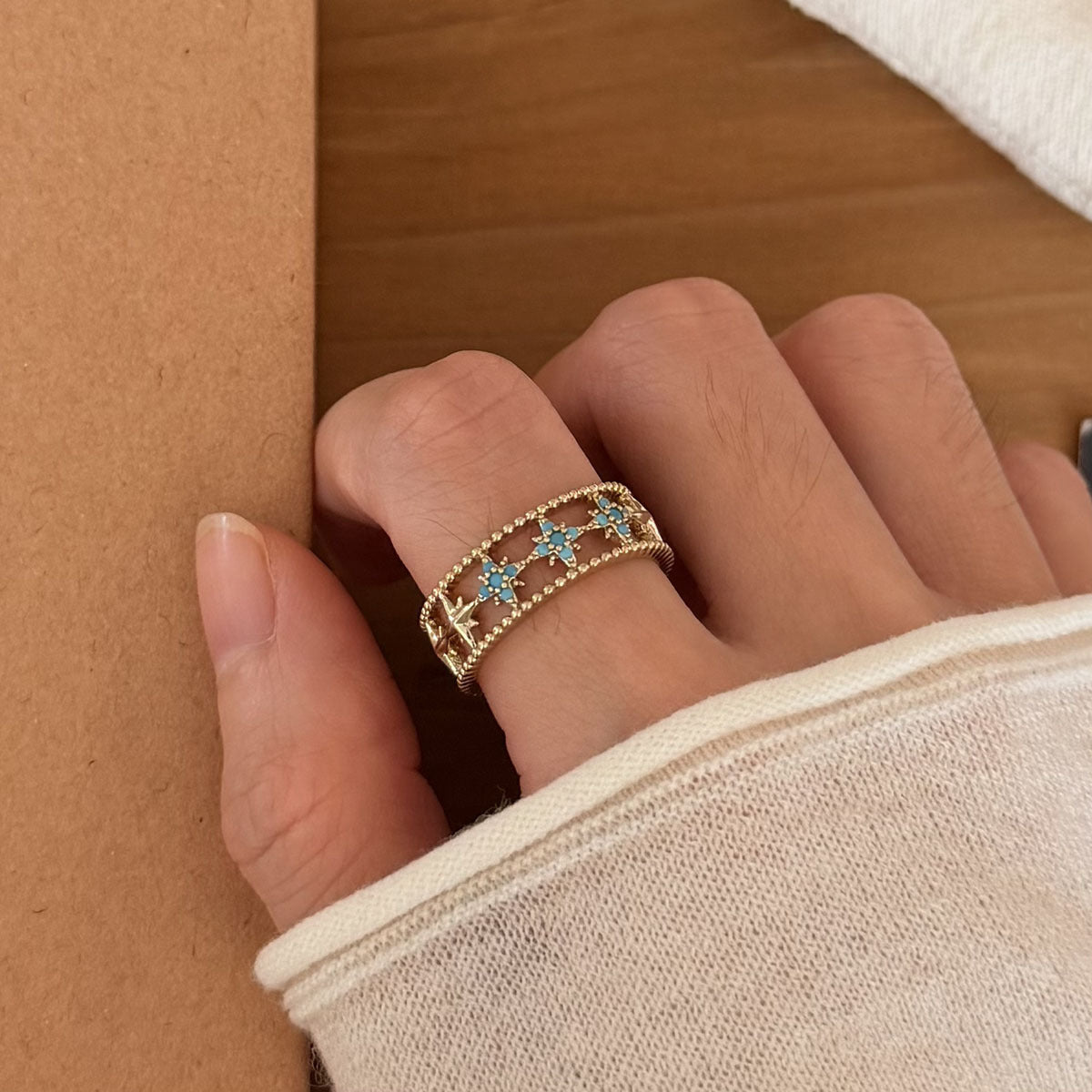 Fireworks Open Rings For Women In New Style, Electroplated Copper With Crystal Inlay