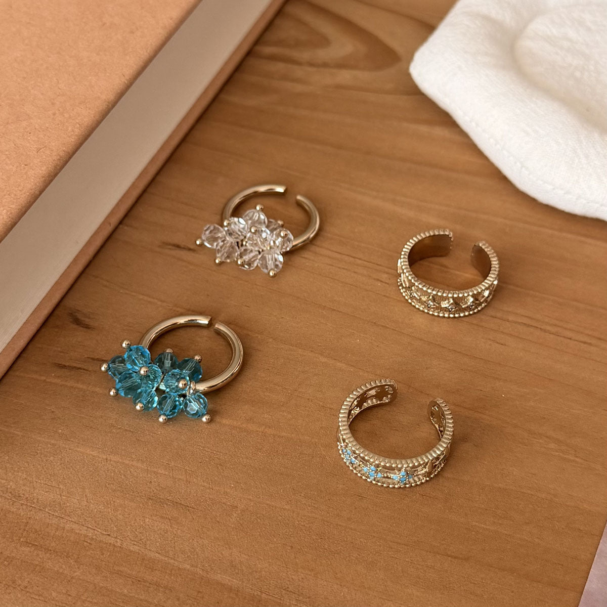 Fireworks Open Rings For Women In New Style, Electroplated Copper With Crystal Inlay