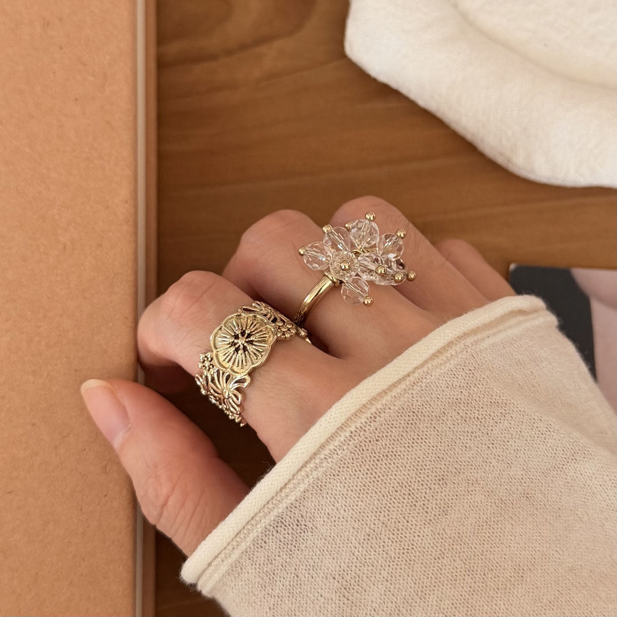 Fireworks Open Rings For Women In New Style, Electroplated Copper With Crystal Inlay