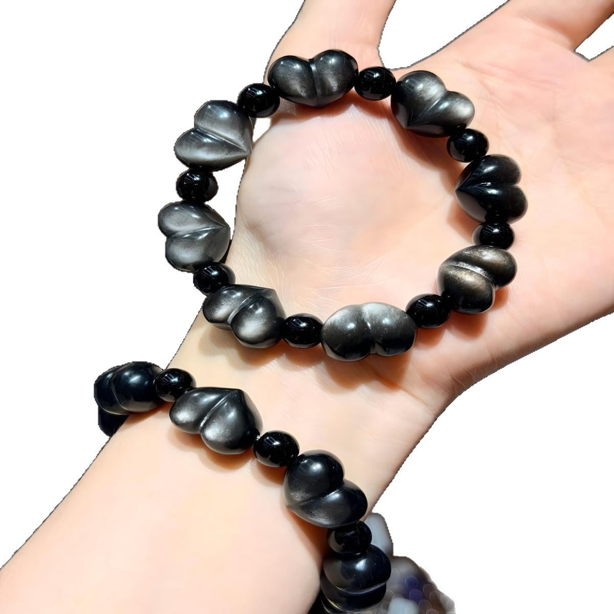 Heart Shape Natural Stone Bracelet For Women Featuring Polished Craftsmanship In Silver