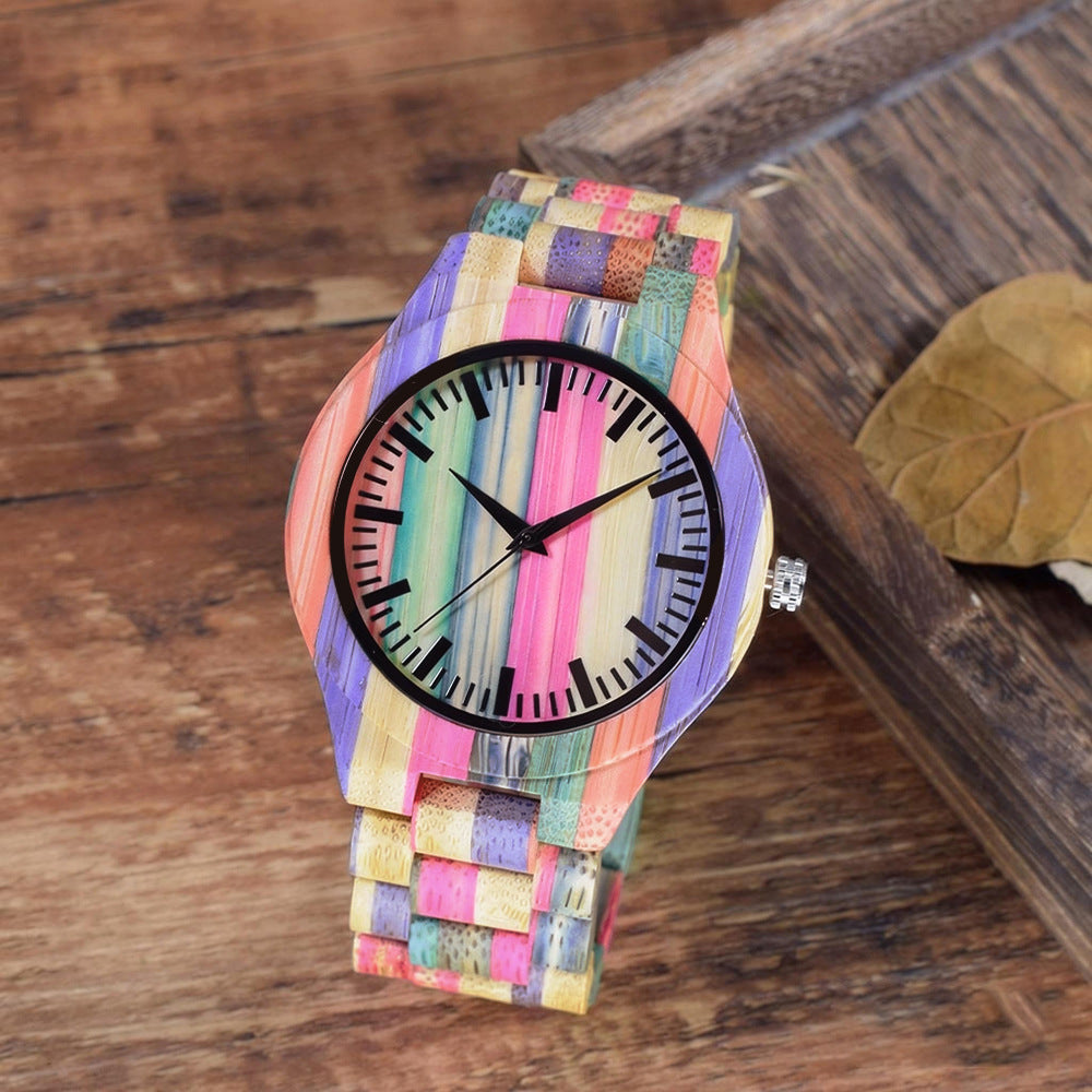Men's Quartz Watch With Wooden Strap And Folding Buckle Featuring Round Dial And Tempered Glass Mirror