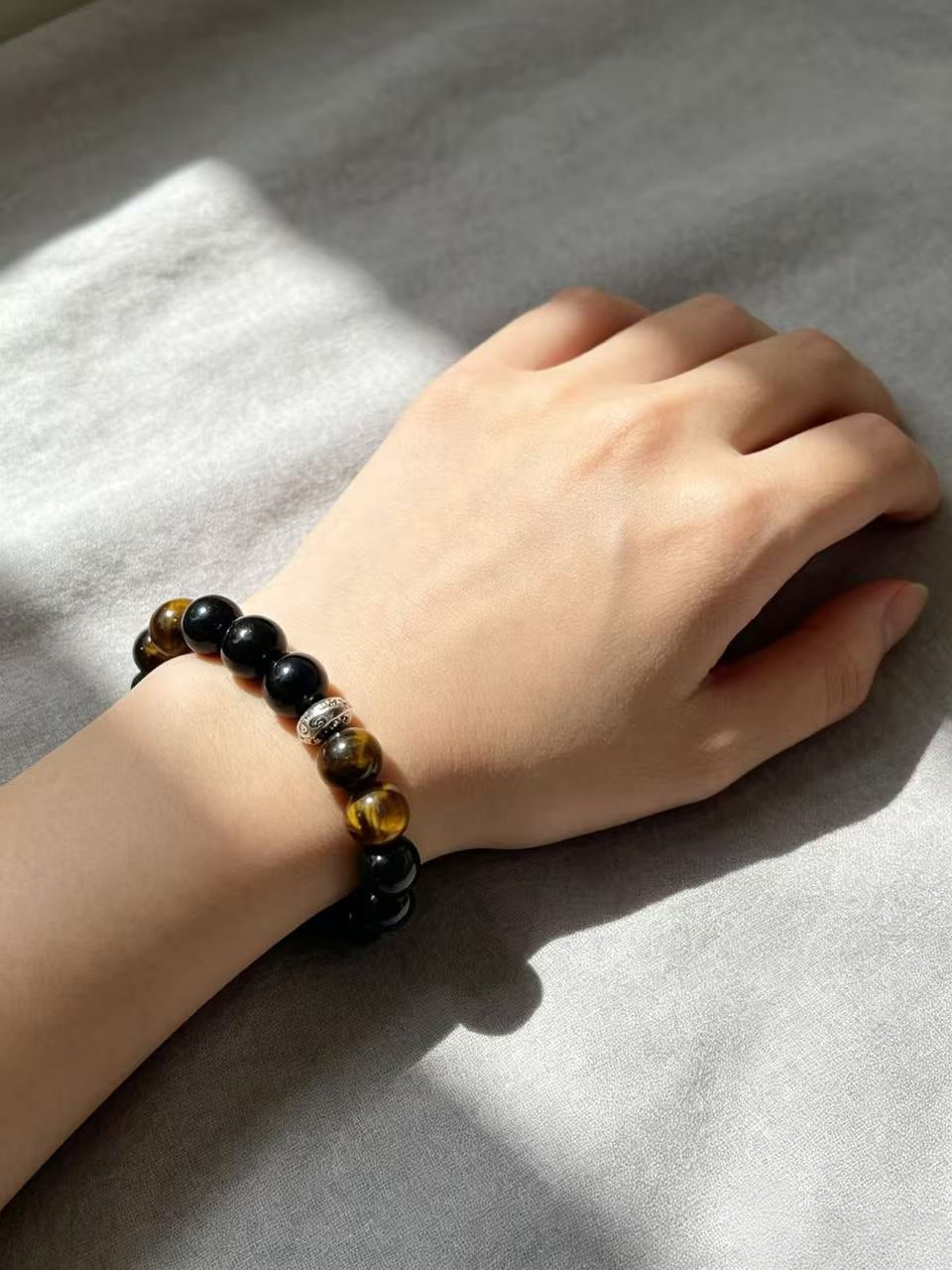 Ethnic Style Tiger Eye Bracelets With Tiger Skin Pattern, Knitting Craft, Perfect For Wedding Couples