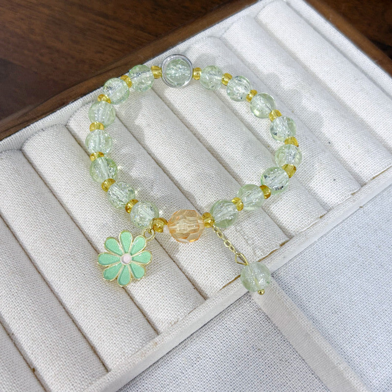 Daisy Beading Bracelet For Women In Natural Pink With Glass Material And Crackle Quartz Inlay, Simple Style