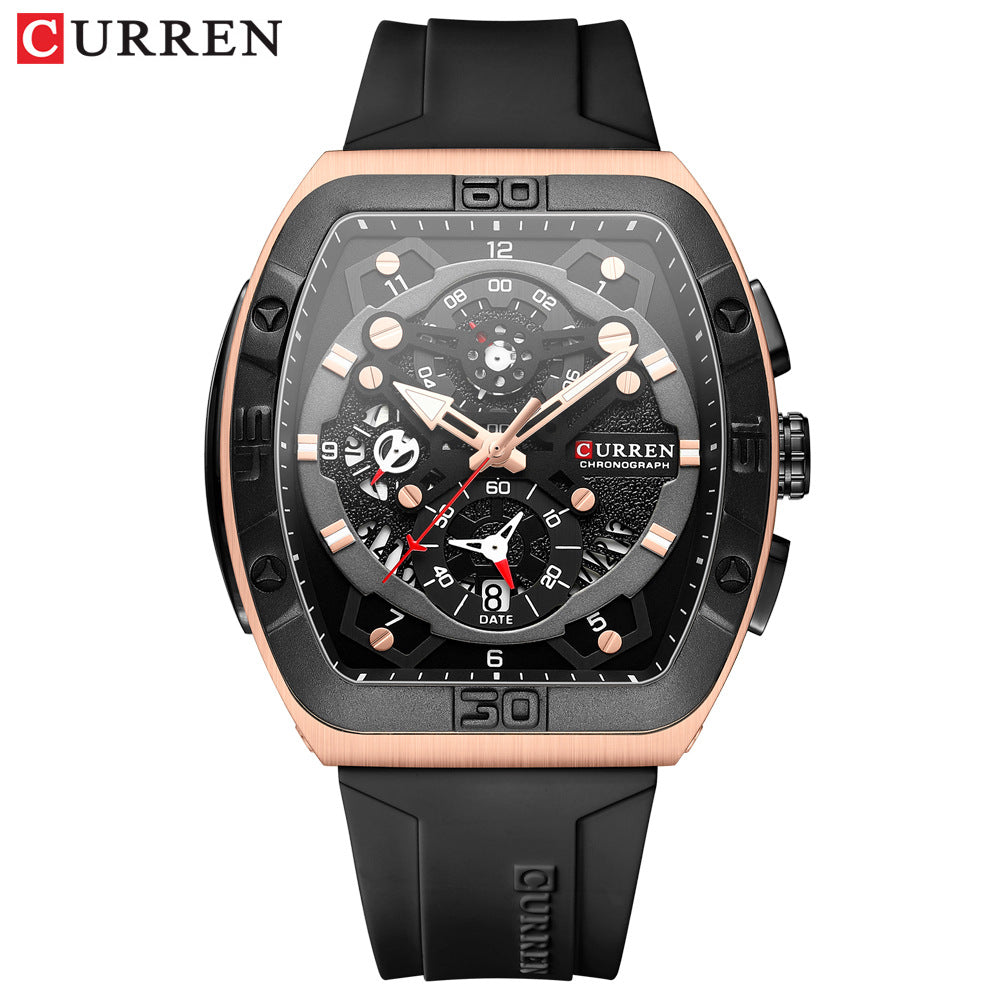 Men's Quartz Watch With Rectangle Dial, Silica Gel Strap And Pin Buckle, Featuring Ordinary Glass Mirror